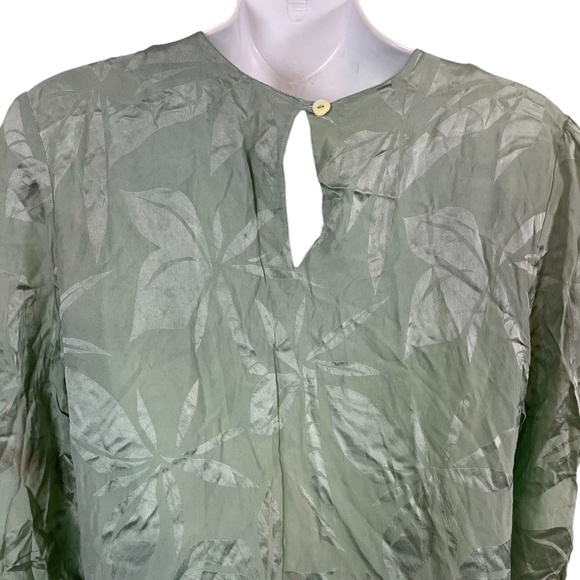 EE BOUTIQUE by ELEGANCE SA PARIS 100% Silk Green Satin Floral Dress Midi sz 40 - Picture 12 of 16